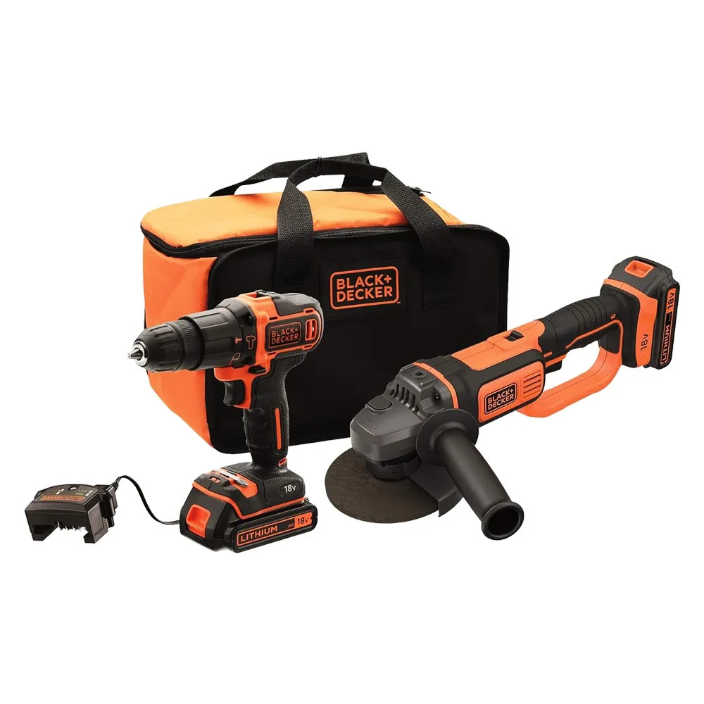 TRAPANO AVVITATORE A BATTERIA CON PERCUSSIONE + SMERIGLIATRICE IN SET - BLACK DECKER - Vista Principale