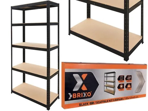 SCAFFALI KIT 5P BRIXO H.180 BLACK - Senza Marca - Vista Principale