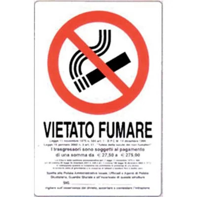 TARGA SEGNALETICA VIETATO FUMARE NORME LEGGE - GENERICA