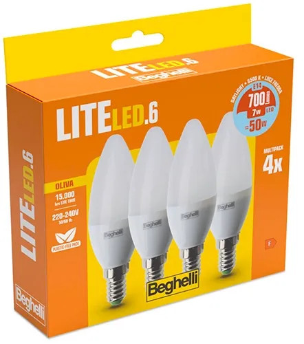 LAMPADA LED OLIVA E14 7W 6500K - BEGHELLI - Vista Principale
