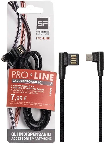 CAVO SMARTPHONE USB-MICRO USB 90° 1MT NERO PROLINE - SF-SOLUTIONS