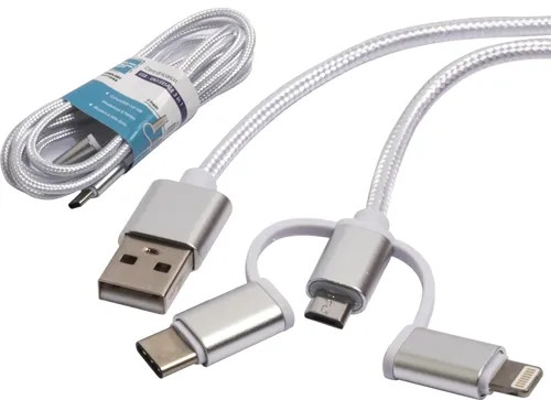 CAVO SMARTPHONE 3IN1 COTONE ALLUMINIO 2M 2A BIANCO BASIC - SF-SOLUTIONS - Vista Principale