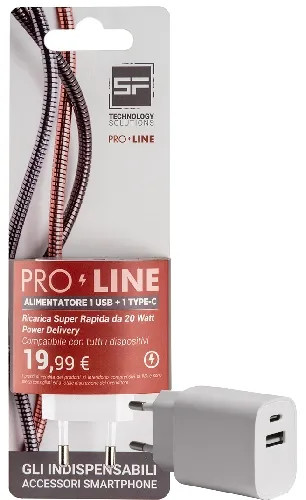 ALIMENTATORE SMARTPHONE USB+TYPE C BIANCO PROLINE - SF-SOLUTIONS - Vista Principale
