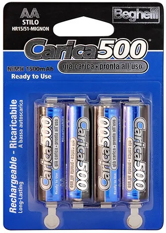 BATTERIE RICARICABILI STILO 'CARICA500' BEGHELLI - BEGHELLI
