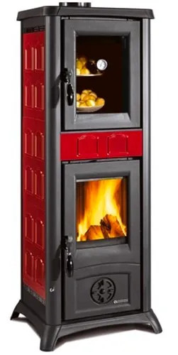 STUFA A LEGNA CON FORNO GEMMA BORDEAUX - Nordica