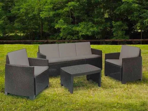 SALOTTO RESINA 3 POSTI ANTRACITE VARANO-STROMBOLI SET - Senza Marca - Vista Principale