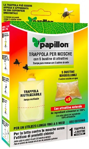 TRAPPOLE ESCA INSETTICIDA MOSCHE IN BUSTA - CF.5PZ ATTRATIVO PAPILLON - PAPILLON - Vista Principale