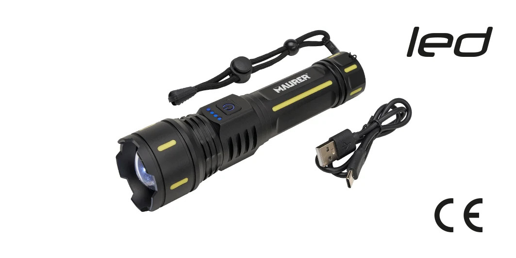 TORCIA ALLUMINIO LED RICARICABILE MAURER CON ZOOM 800LM - Senza Marca - Vista Principale