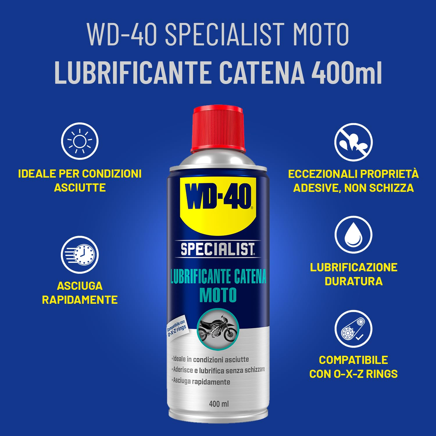 Lubrificante Catena Moto - Per Condizioni Asciutte - Compatibile con O, X e Z ring - Spray 400ml - WD-40 Specialist - Dettaglio 2