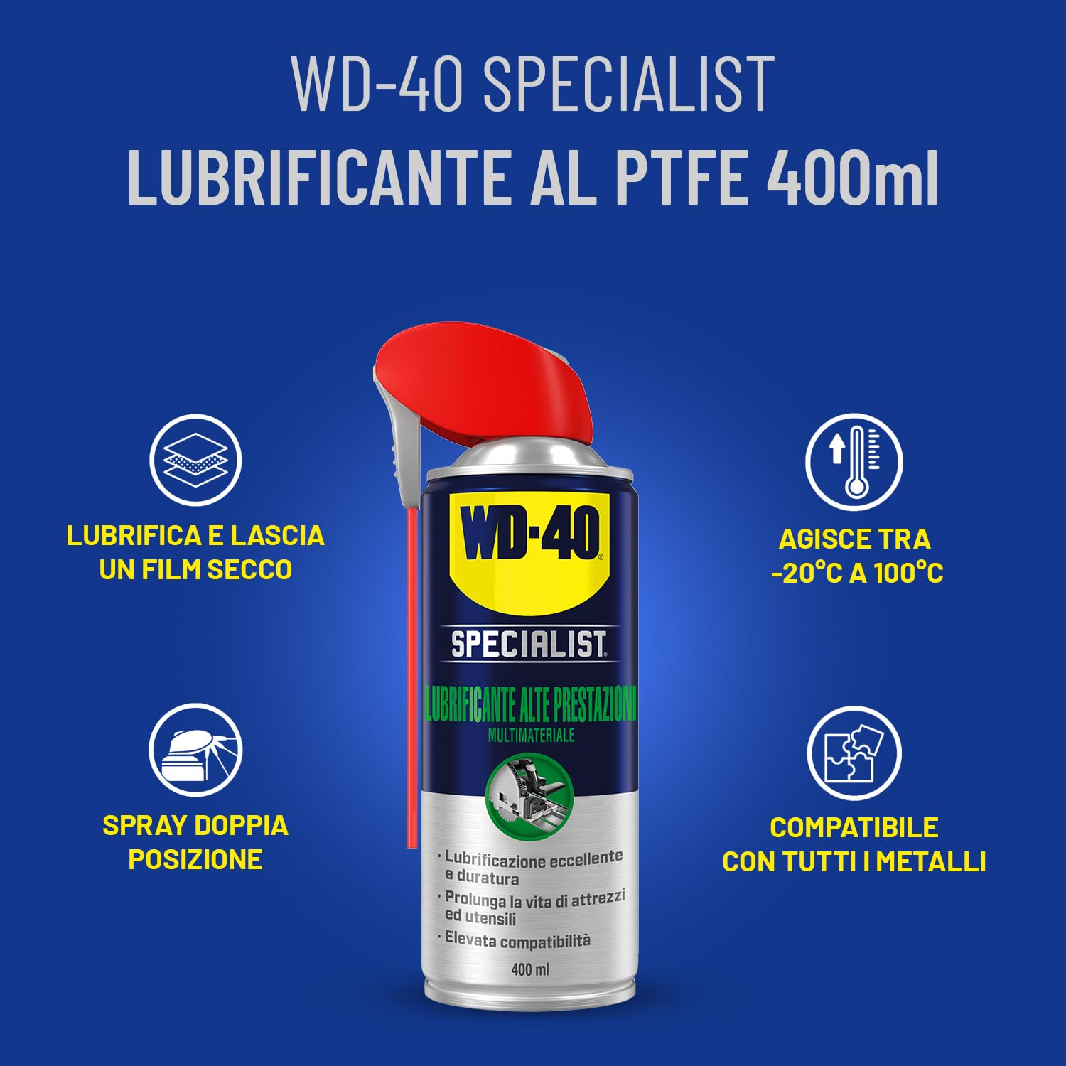 Lubrificante al PTFE - Alte Prestazioni - Spray Doppia Posizione - Applicazione multimateriale - NSF - 400ml - WD-40 Specialist - Dettaglio 2