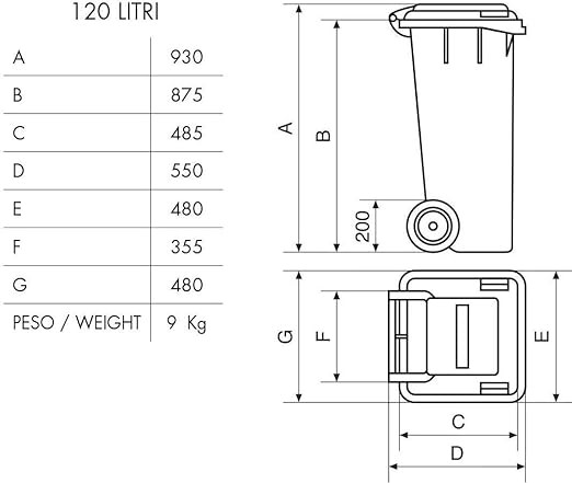 BIDONE CARRELLATO 120 LT - MOBIL PLASTIC - Dettaglio 2
