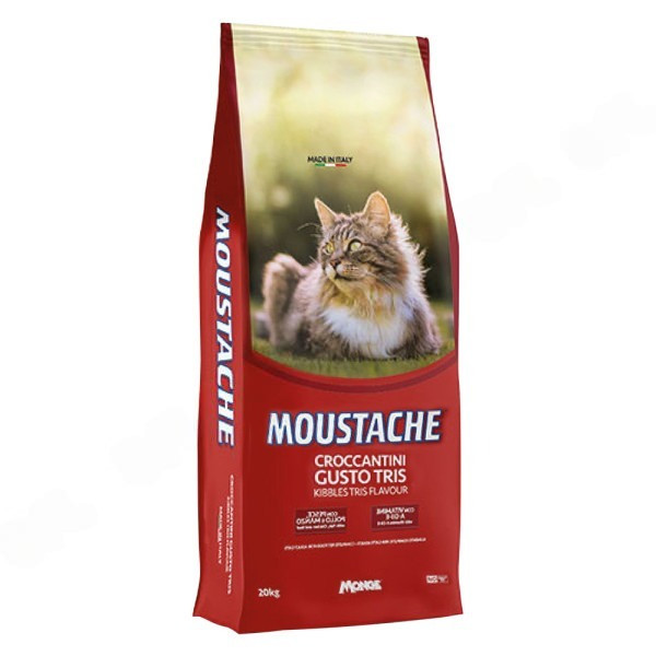 CROCCANTINI PER GATTI MOUSTACHE GUSTO TRIS PESCE, POLLO E MANZO 20KG - MONGE