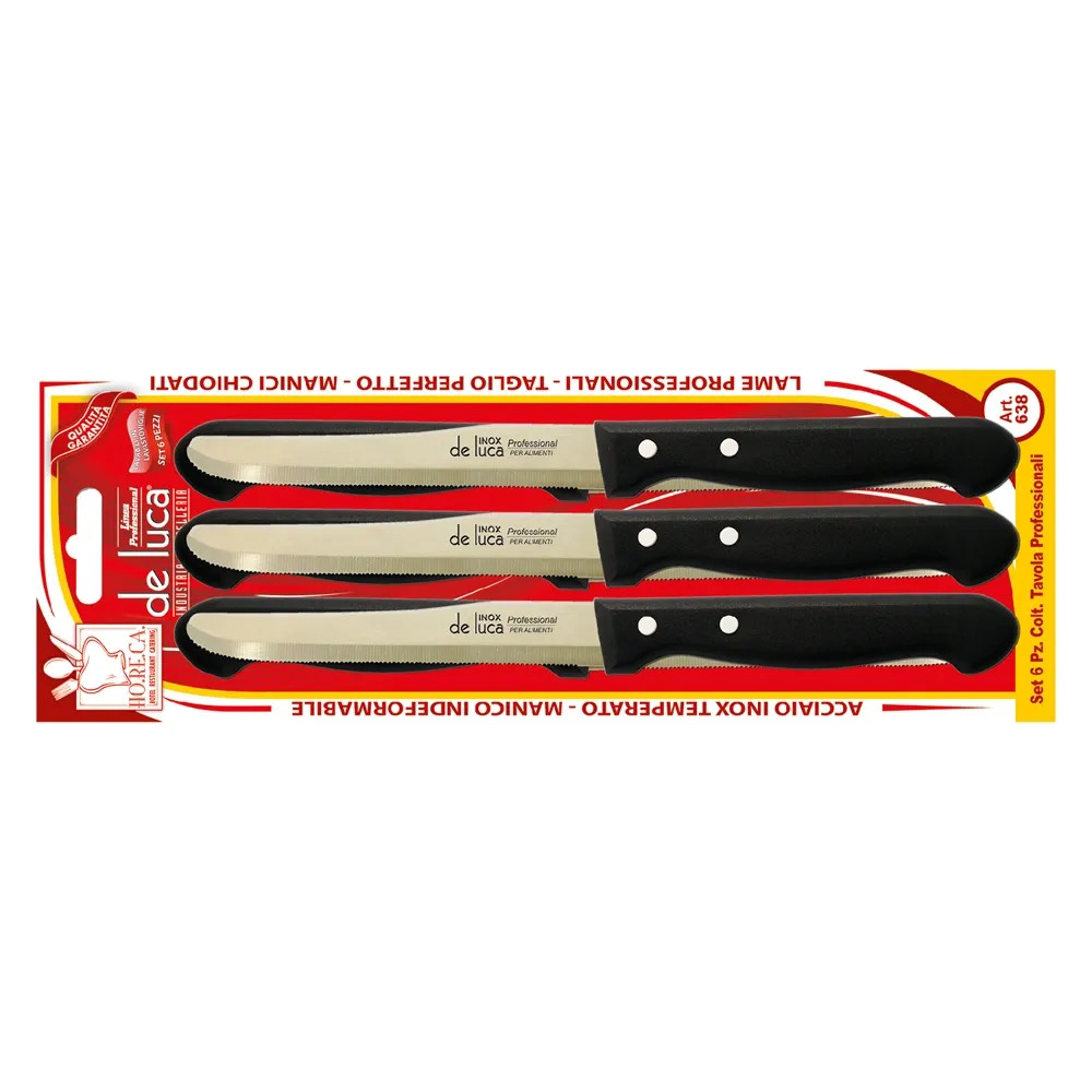 COLTELLO DA TAVOLA SEGHETTATO lama - manico nero - DE LUCA - Vista Principale