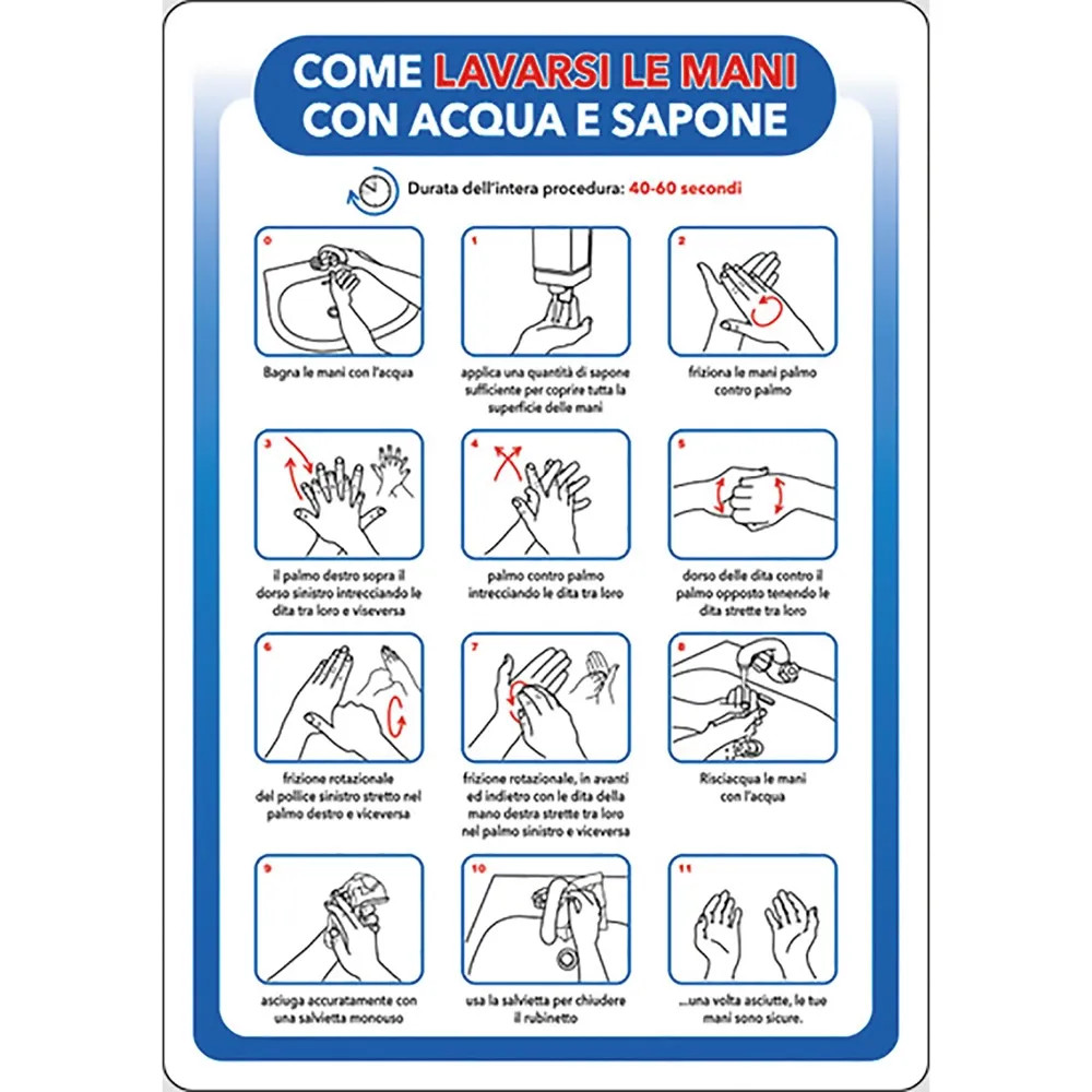CARTELLO 'COME LAVARSI LE MANI CON ACQUA E SAPONE' - Senza Marca - Vista Principale
